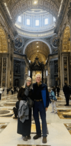 A picture of the author and her husband in St. Peter's basilica. 